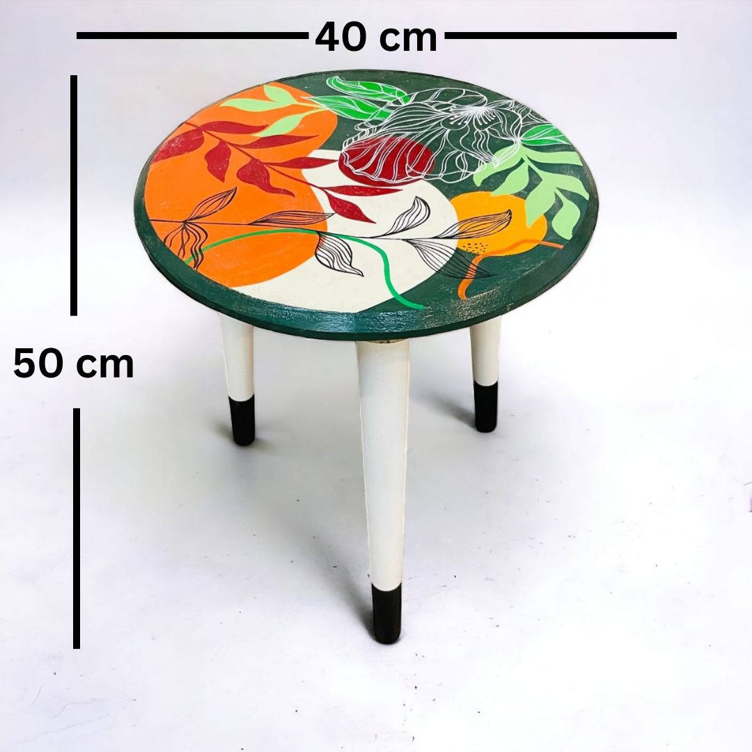 Botanical Wooden Hand Painted Side Table