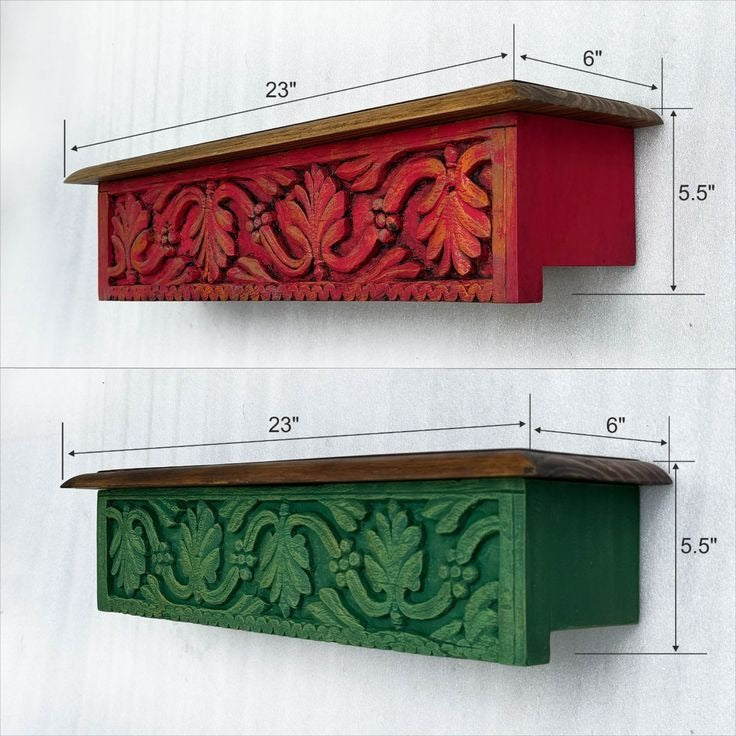 "Set of 2 Antique wooden shelf living room Vintage Wall Decor decorative wall shelves with a unique design inspired by vintage temples. Ideal for organizing or displaying plants, books, and decor in the living room, bedroom, or entryway. These shelves combine solid wood craftsmanship with a modern wishing chair-inspired aesthetic