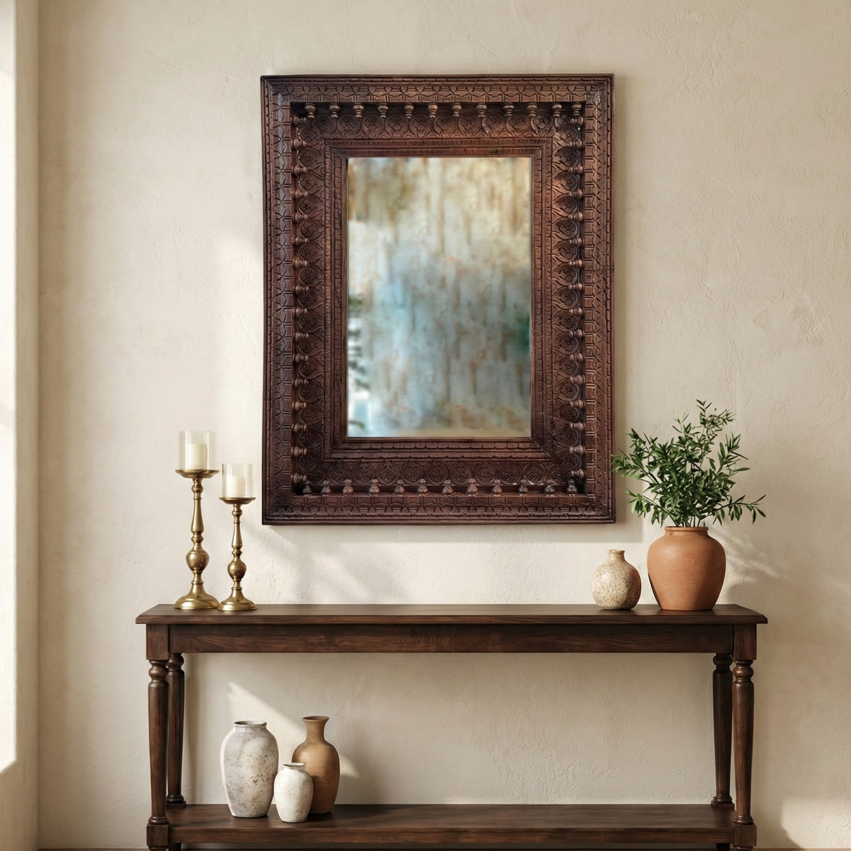 Grand Heritage Beaded Carved Wood Mirror – Dobri Arts