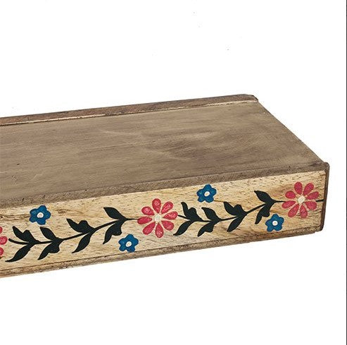 Beautiful wall decor set of 2 painted wooden shelves, crafted with intricate designs to complement your rustic or modern interiors. These wooden wall bookshelves are versatile for organizing books, displaying plants, or showcasing decorative items. Ideal for creating a cozy reading corner, inspired by 'The Wishing Chair' aesthetics, or styled with decor from vintage and contemporary brands