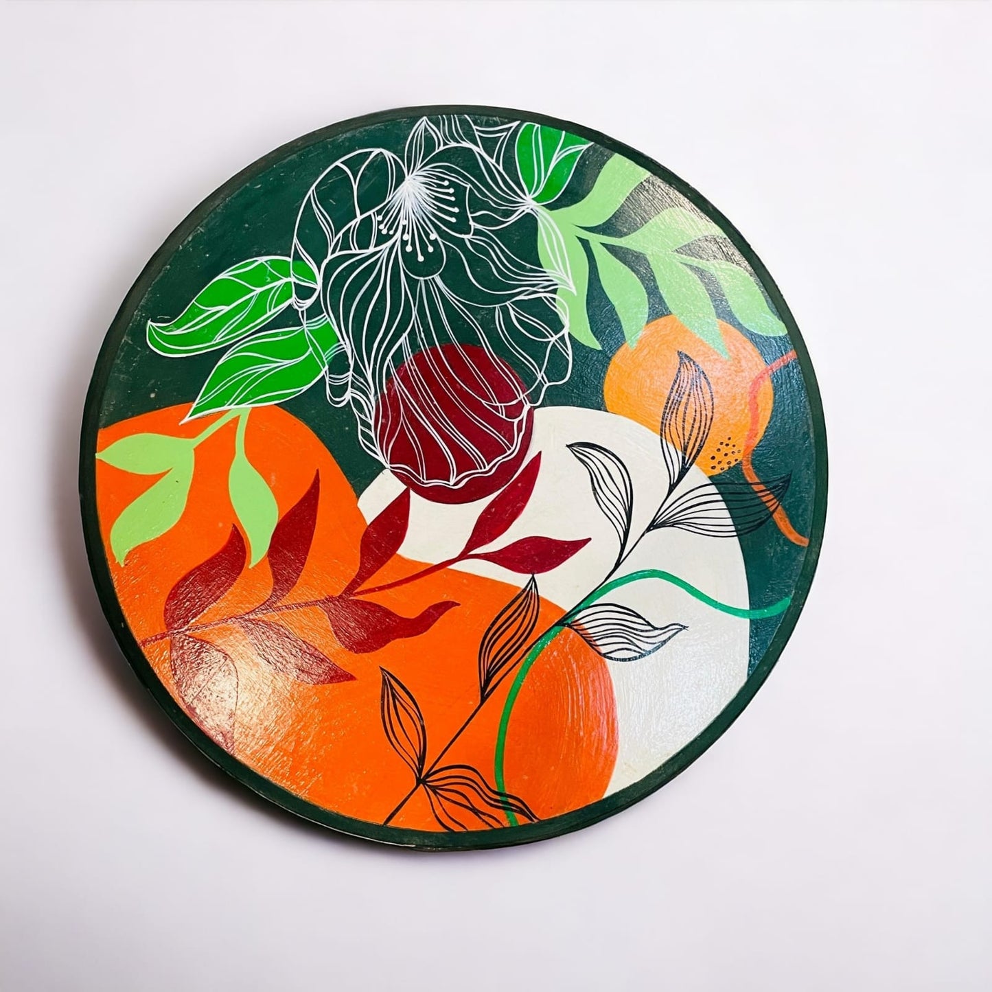 Botanical Wooden Hand Painted Side Table