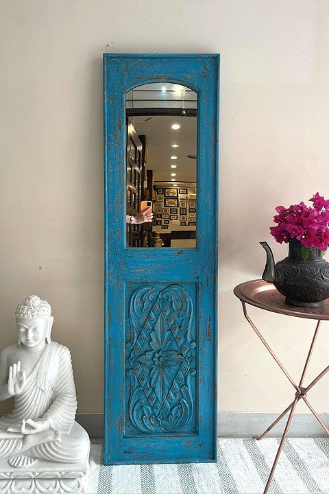 Gold-framed jharokha mirror paired with an antique wall mirror design, ideal for retro-inspired home decor or vintage full-length mirror setups."
"A custom-sized carved mirror framed in a jharokha mirror style, perfect as a vintage floor mirror or antique wall art centerpiece."
"Large black framed jharokha mirror with a big vintage mirror insert, combining traditional Indian designs with modern decorative trends.