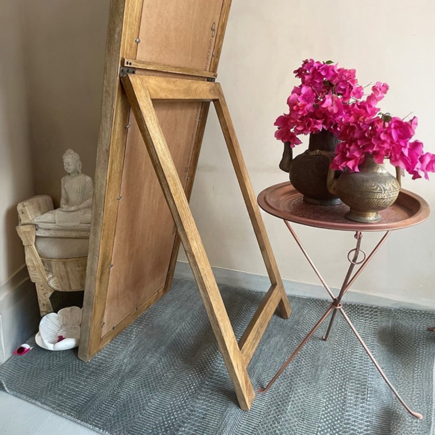 Beautiful jharokha mirror frame with a large vintage mirror, featuring detailed carvings inspired by traditional Indian architecture. This piece is ideal for use as a vintage bathroom mirror or a statement wall mirror, adding a rustic yet sophisticated touch to any room decor