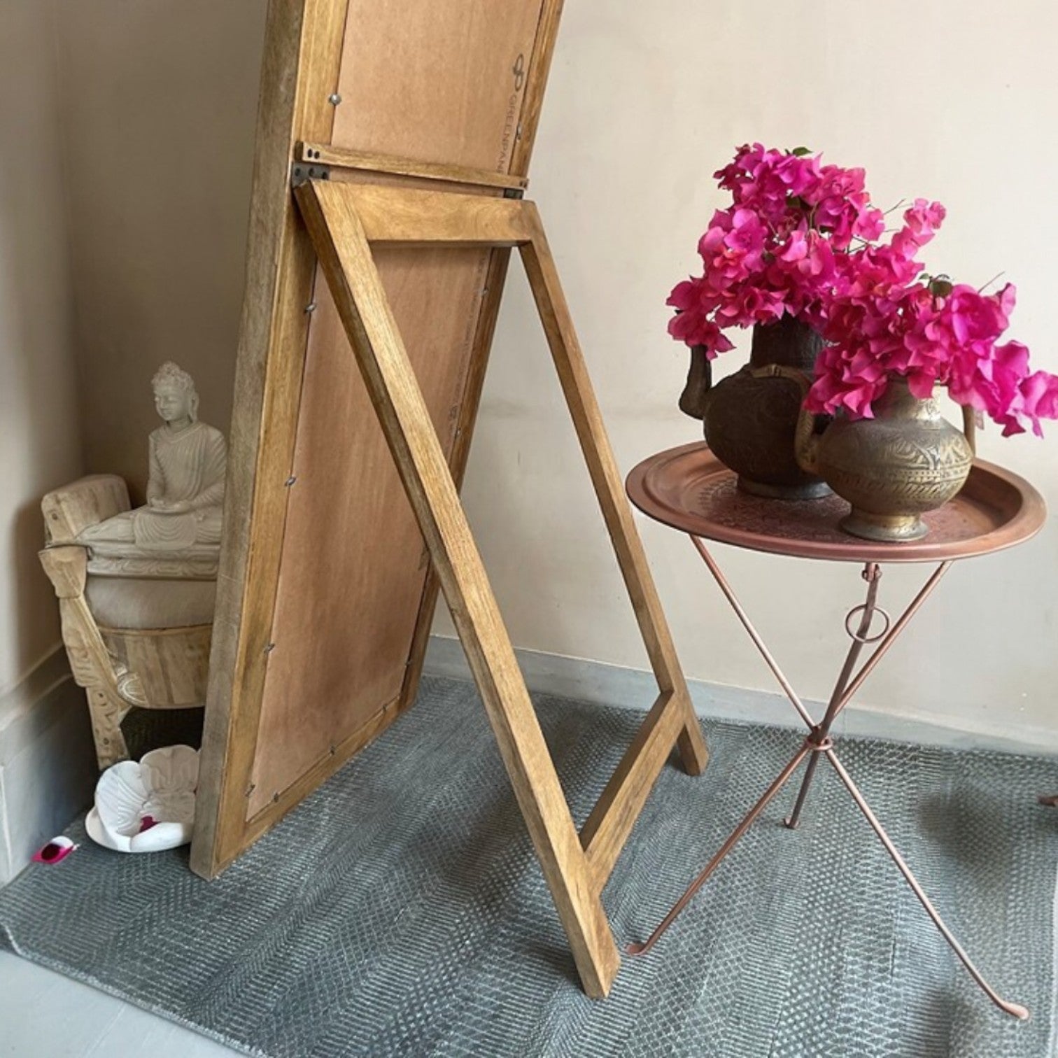 Beautiful jharokha mirror frame with a large vintage mirror, featuring detailed carvings inspired by traditional Indian architecture. This piece is ideal for use as a vintage bathroom mirror or a statement wall mirror, adding a rustic yet sophisticated touch to any room decor