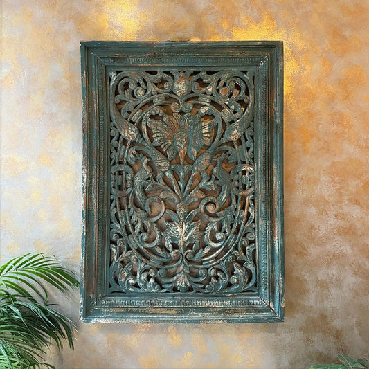 Handcrafted wooden carved panel with intricate patterns, ideal for vintage wall decor, antique wall art, and retro home decorwall decor,
wall art,
wall accents,
large wall art,
big wall decor,
outdoor wall art,
wall hanging,
