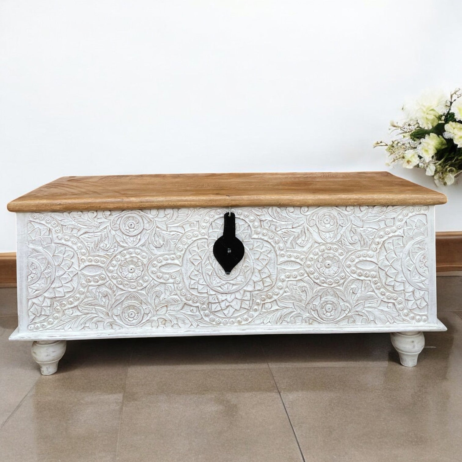 Trunk Antique Toy Chest Ethnic Style Decorative Distressed Wooden