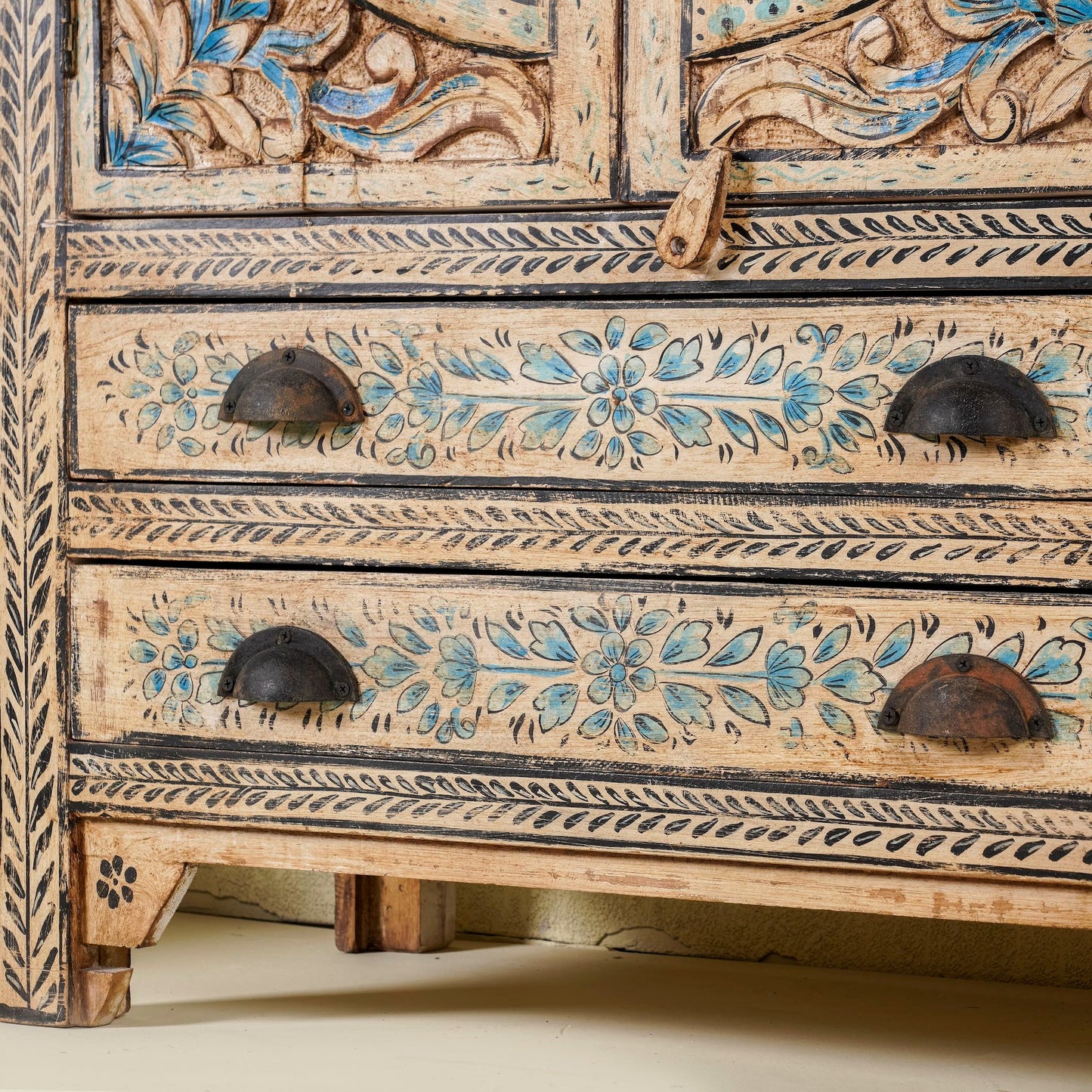 Rustic 96cm Tall Solid Mango Wood Storage Chest with Handcrafted Detailing