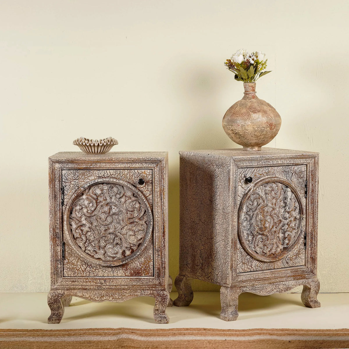 bedside table,
bedroom,
nightstand,
vintage bedside table,
rattan bedside table,
antique home decor,
bedroom furniture,
bedroom sets,
white nightstand,