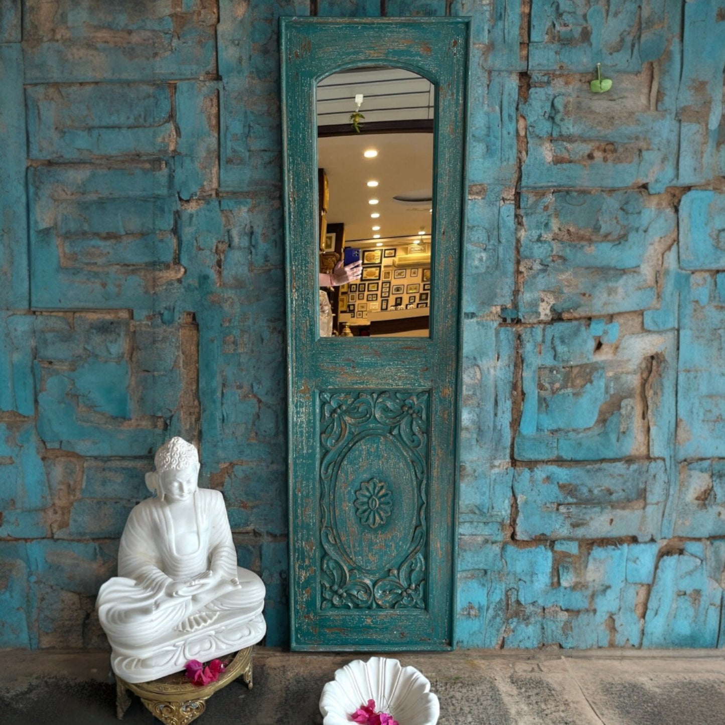 Big vintage mirror in an ornate jharokha mirror frame, offering a stunning focal point for antique bathroom mirror or dressing table setups