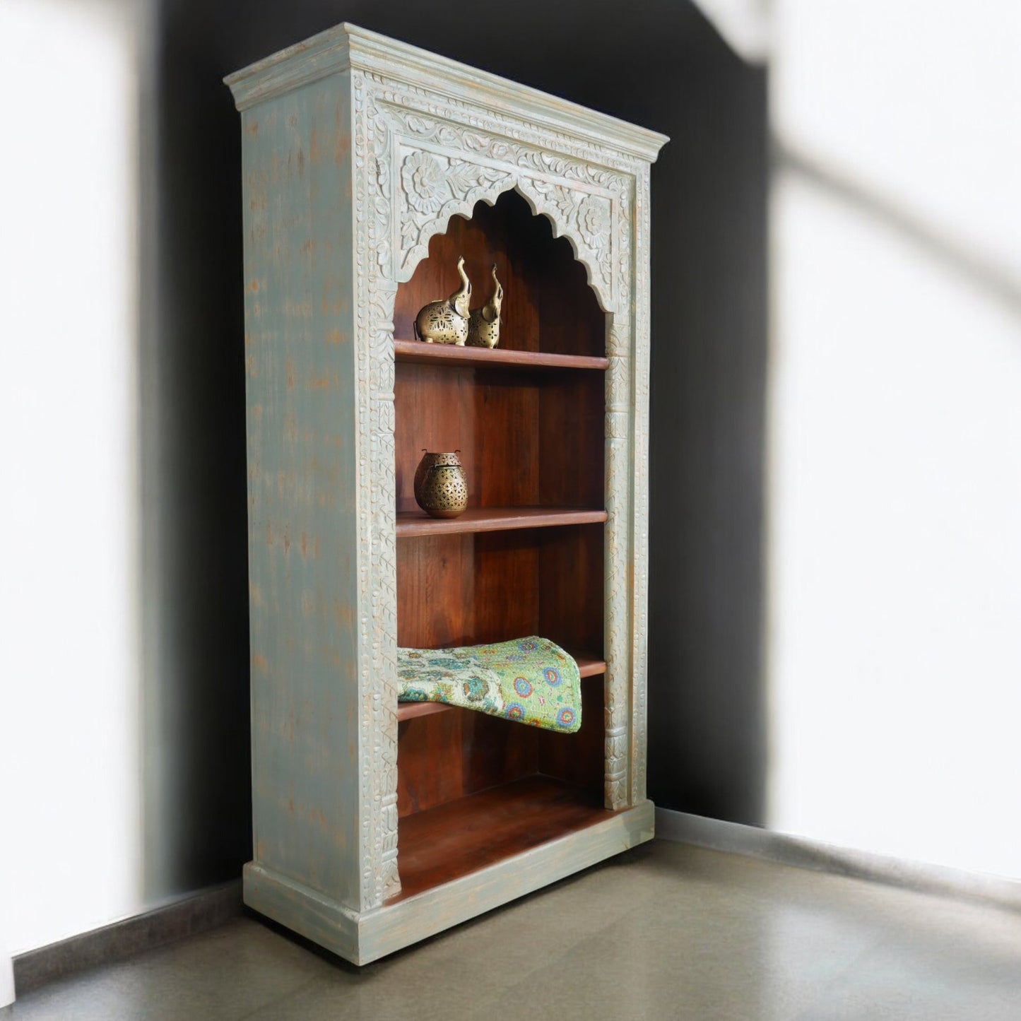 Hand-Carved Mango Wood Bookcase – Etawah (190cm)