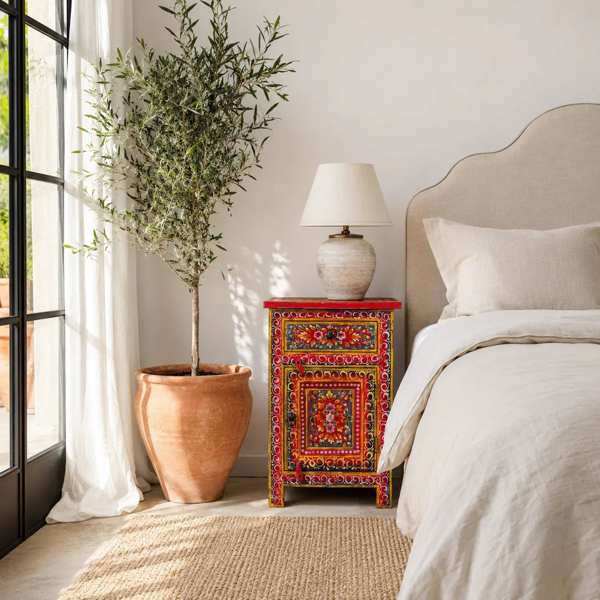 bedside table,
bedroom,
nightstand,
vintage bedside table,
rattan bedside table,
antique home decor,
bedroom furniture,
bedroom sets,
white nightstand,