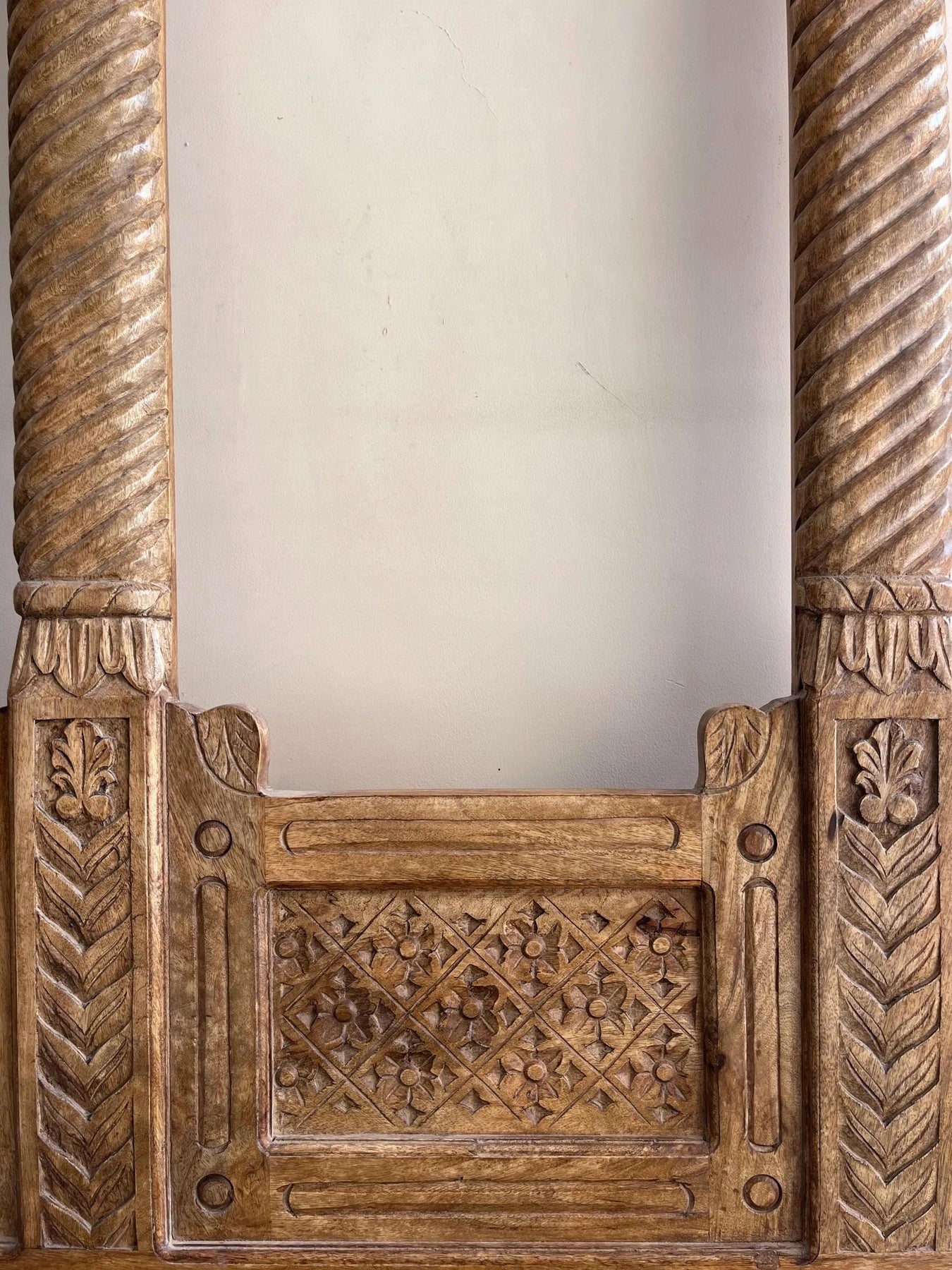 Grand Triple Arch Hand-Carved Wooden Mirror Panel