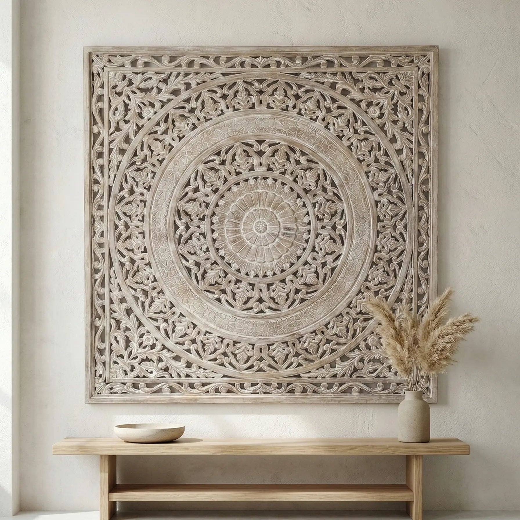 Decorative wooden wall panel with intricate carvings above a wooden console table.Handcrafted carved wood panel for vintage wall decor.wall decor,
wall art,
wall accents,
large wall art,
big wall decor,
outdoor wall art,
wall hanging,
vintage wall decor,
rustic wall decor,
antique wall decor,
rustic wall art,
vintage home decor,
home decor,
antique home decor Vintage framed art with ornate wood carving details.wall decor,
wall art,
wall accents,
large wall art,
big wall decor,
outdoor wall art,
wall hanging