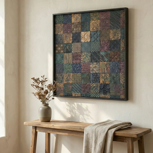 "Unique wooden wall art for living room
Handmade rustic bohemian wall decor
3D textured wall art panels for bedroom
Large square geometric wood carving Modern farmhouse wall decor ideas"
 Artisanal hand-painted wood wall sculpture"Hand carved wall panel

Teal and gold wall decor

Textured wall hanging

Square wood wall art 30x30

Distressed wood wall sculpture

Tribal pattern wall art

Eclectic wall decoration

Reclaimed wood mosaic
Wall Art

Home Decor

Wood Wall Art

Living Room 
Antique style wall relief