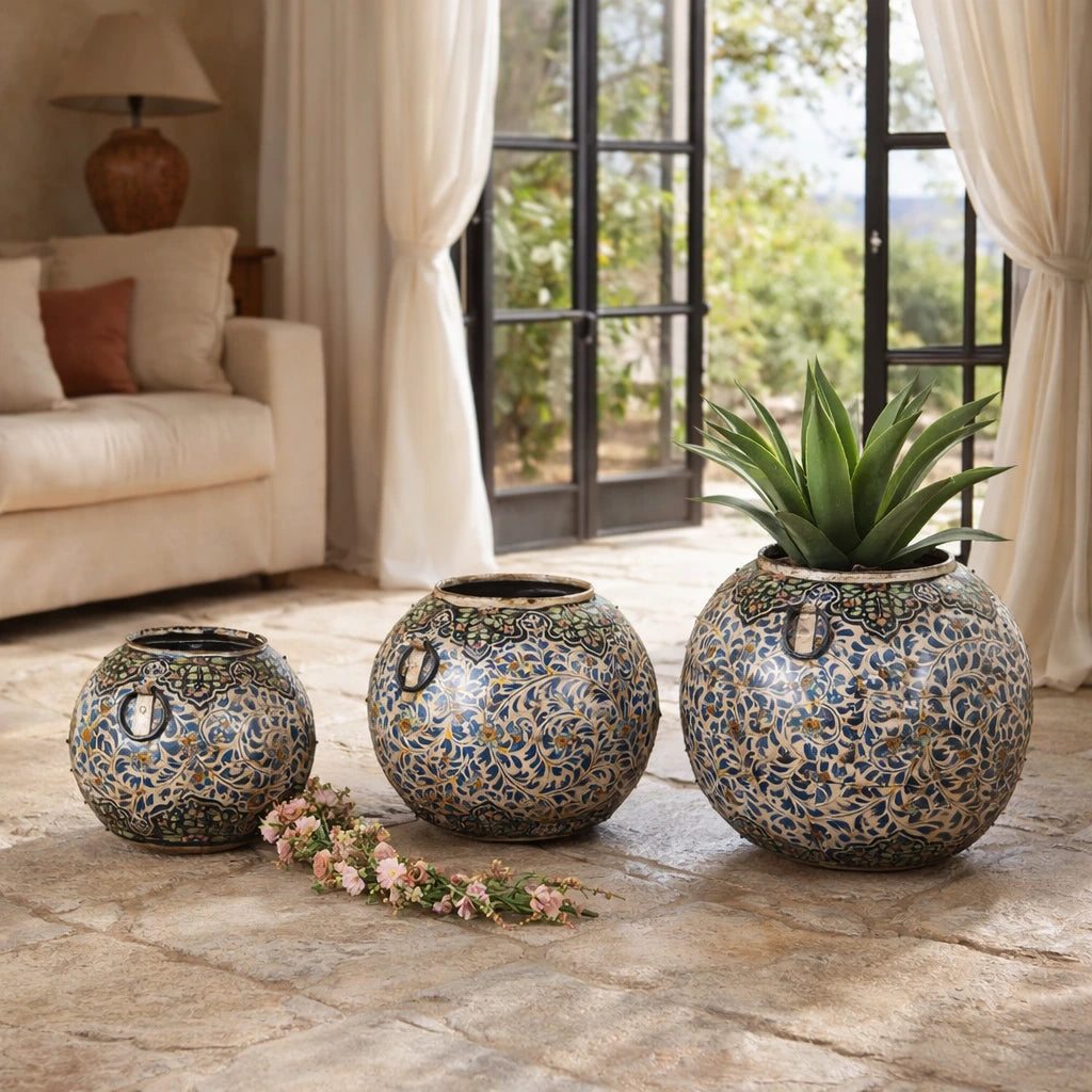 Atelier Globe Planter — Master Artisan Hand-Painted Iron | Set of Three | Four Colourways