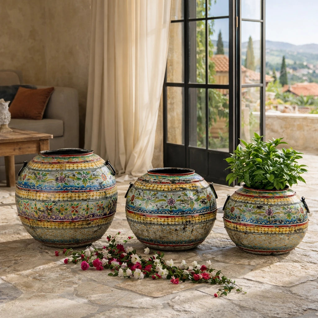 Atelier Globe Planter — Master Artisan Hand-Painted Iron | Set of Three | Four Colourways