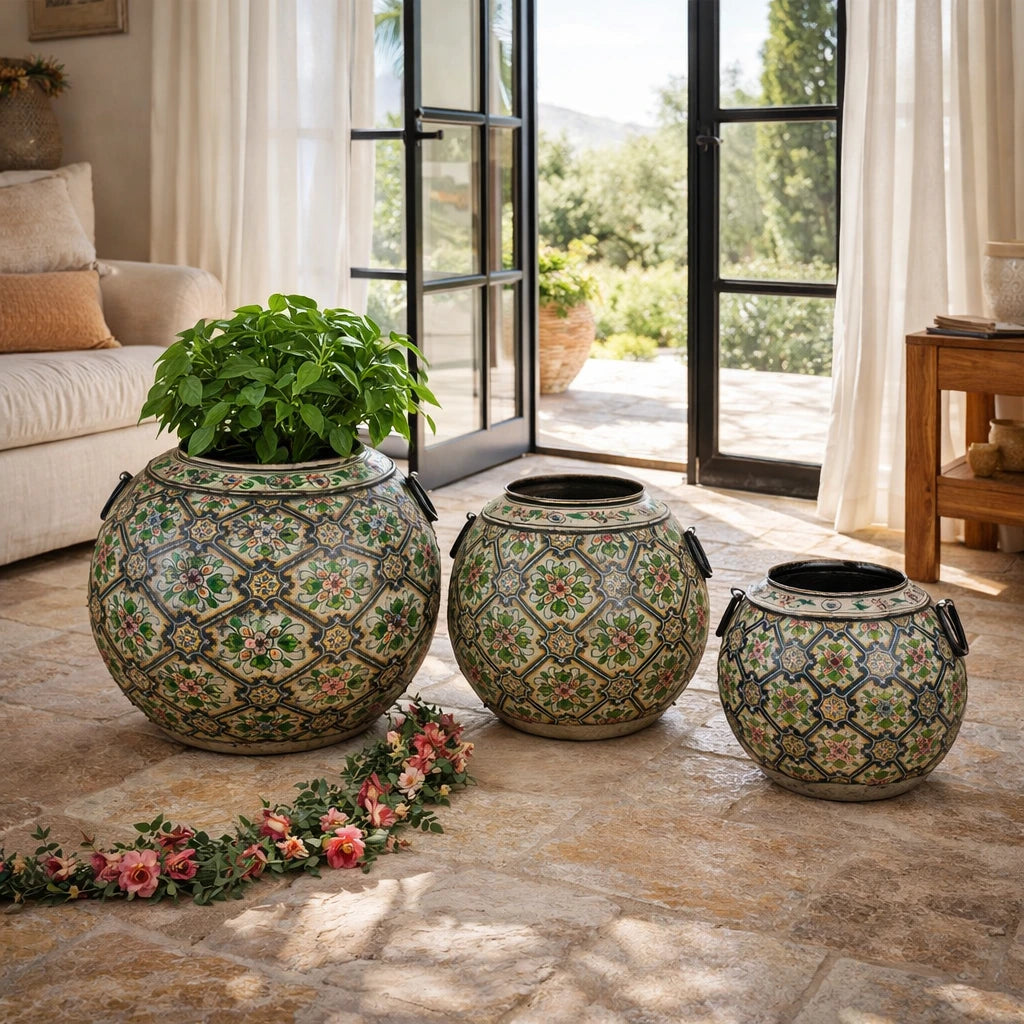 Atelier Globe Planter — Master Artisan Hand-Painted Iron | Set of Three | Four Colourways