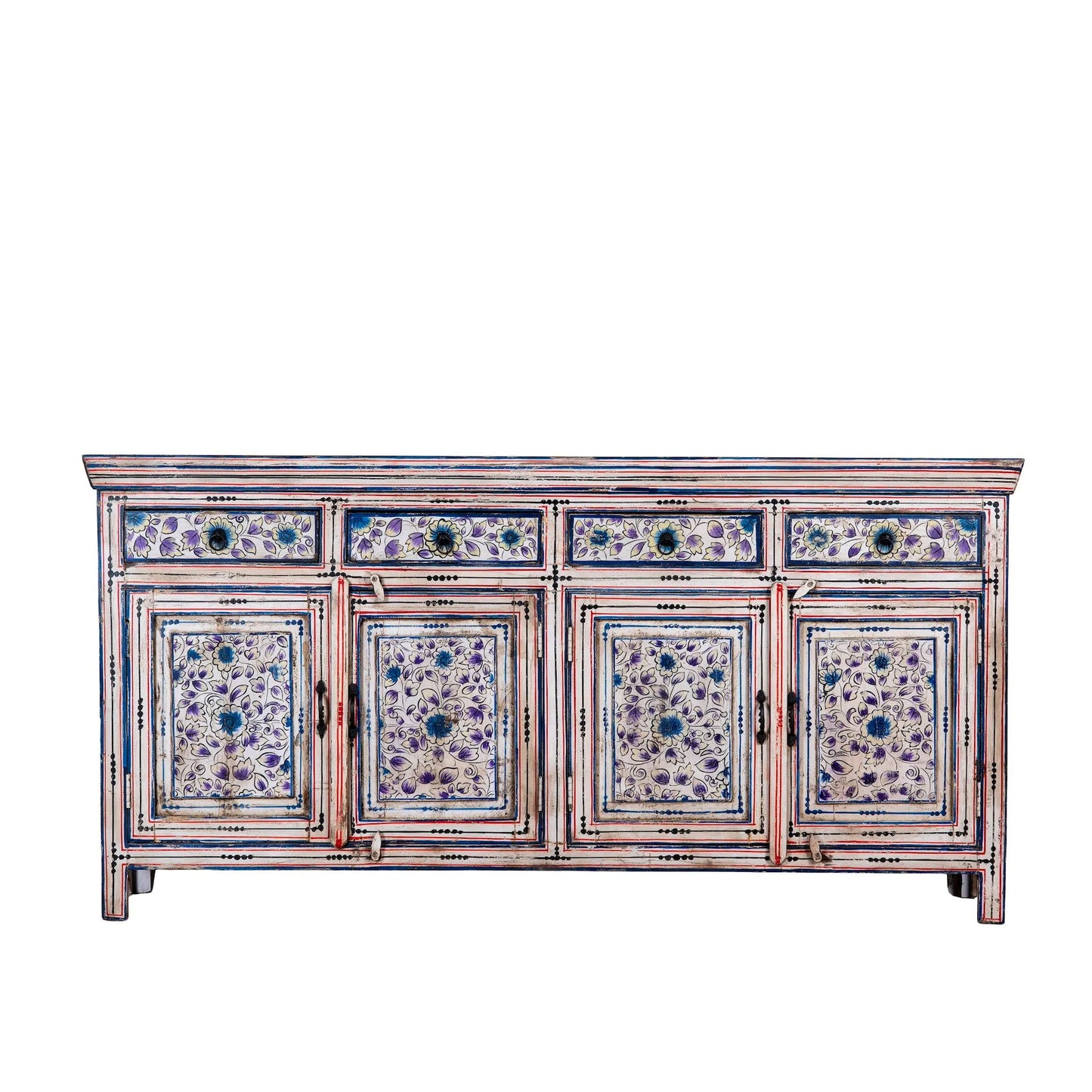 Naya Vintage Blue Floral Hand-Painted Wooden Sideboard