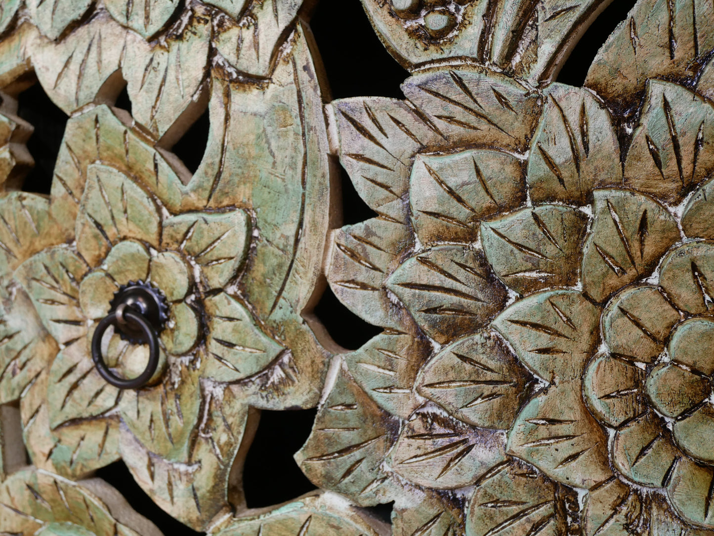 Magic Hand-Carved Floral Mango Wood TV Lowboard