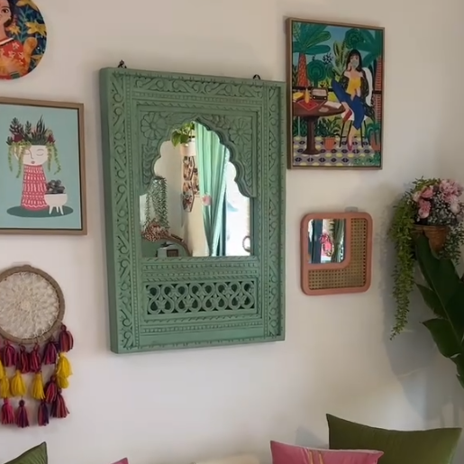 Decorative wooden mirror with hand polished finish luxury wall mirror for Indian interiors