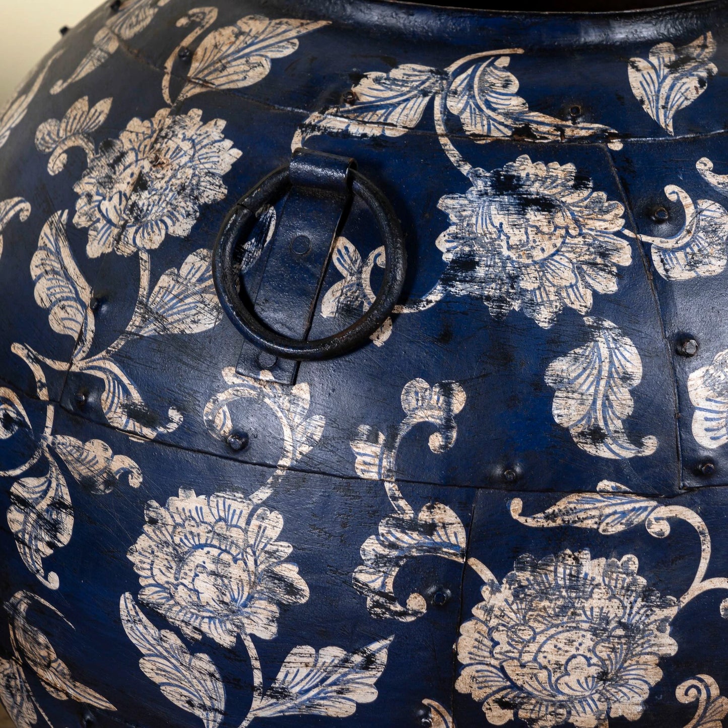 The Canton Globe Planter — Hand-Painted Iron, Deep Navy Peony | Set of Three