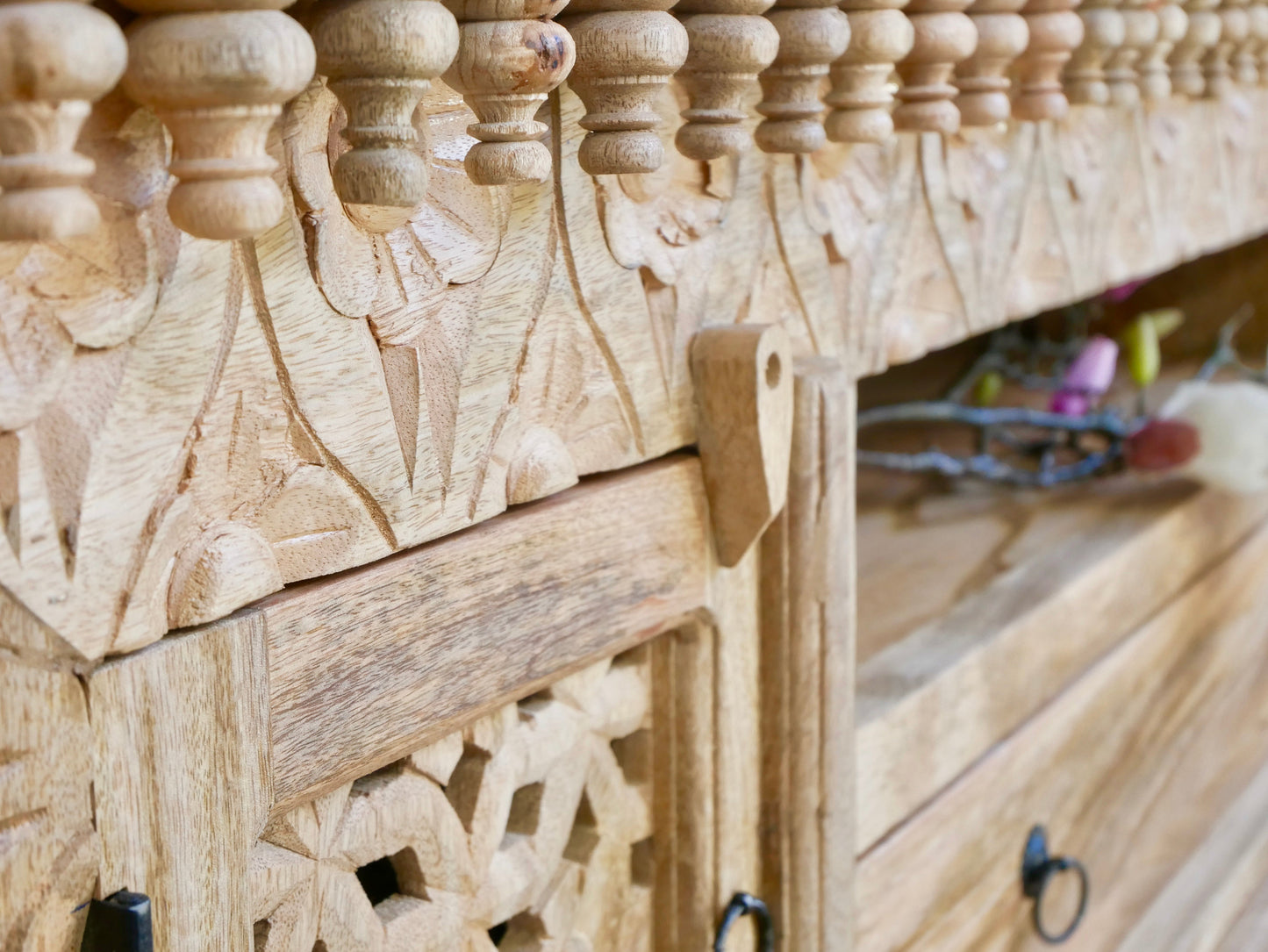 Tumakuru Hand-Carved Mango Wood Lowboard with Lattice Doors