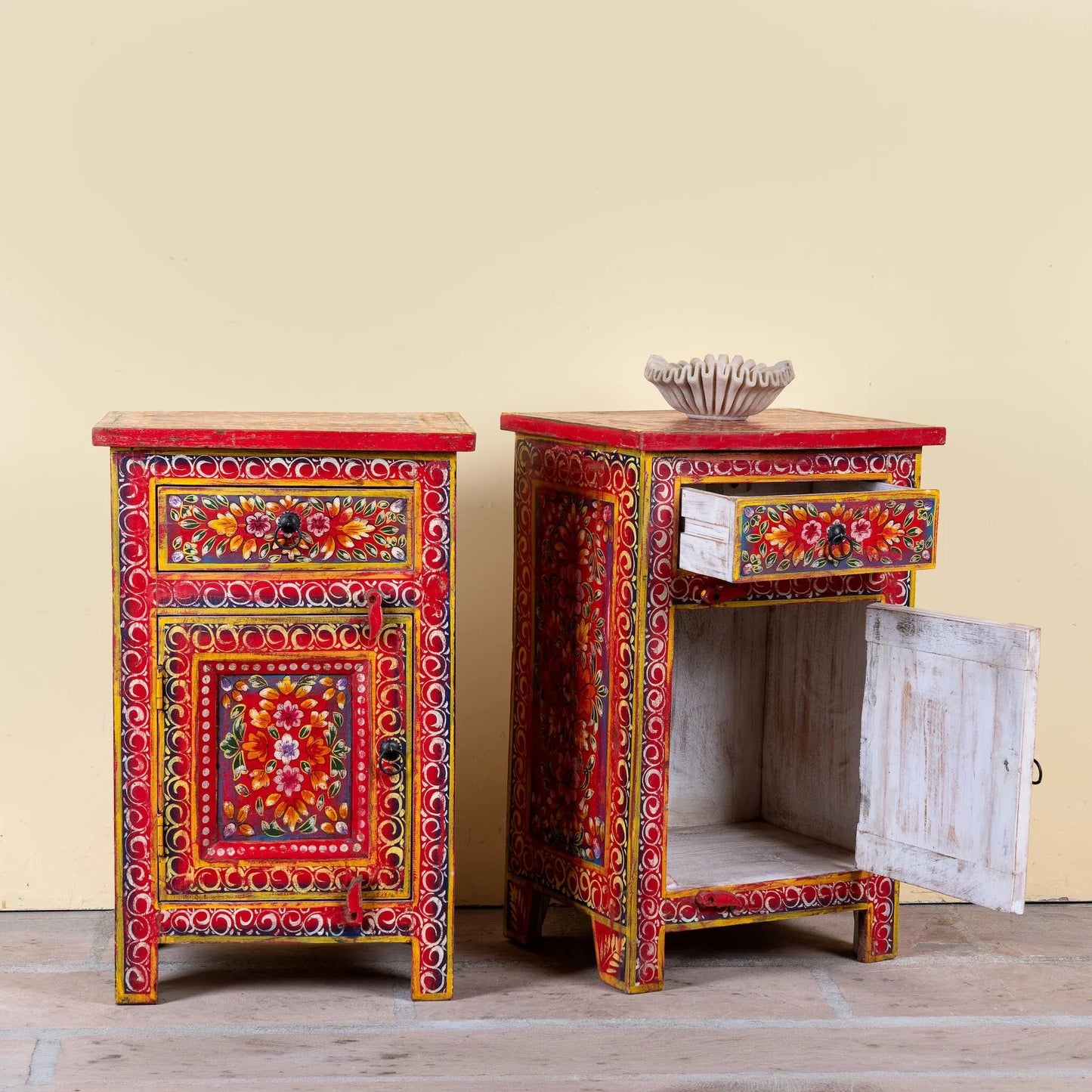 bedside table,
bedroom,
nightstand,
vintage bedside table,
rattan bedside table,
antique home decor,
bedroom furniture,
bedroom sets,
white nightstand,