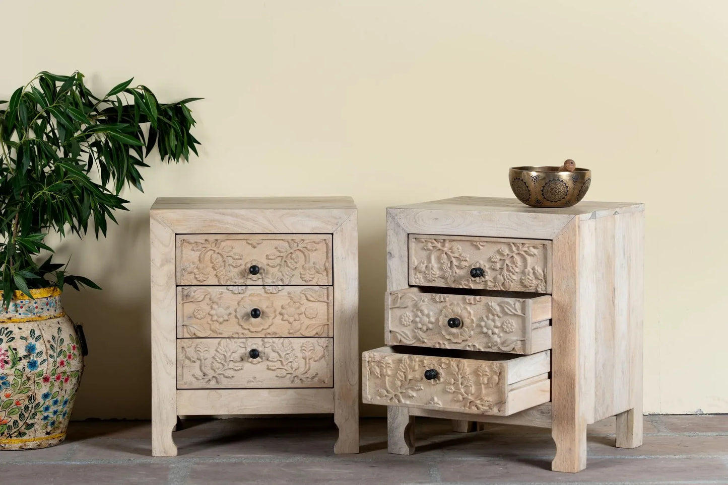 bedside table,
bedroom,
nightstand,
vintage bedside table,
rattan bedside table,
antique home decor,
bedroom furniture,
bedroom sets,
white nightstand,