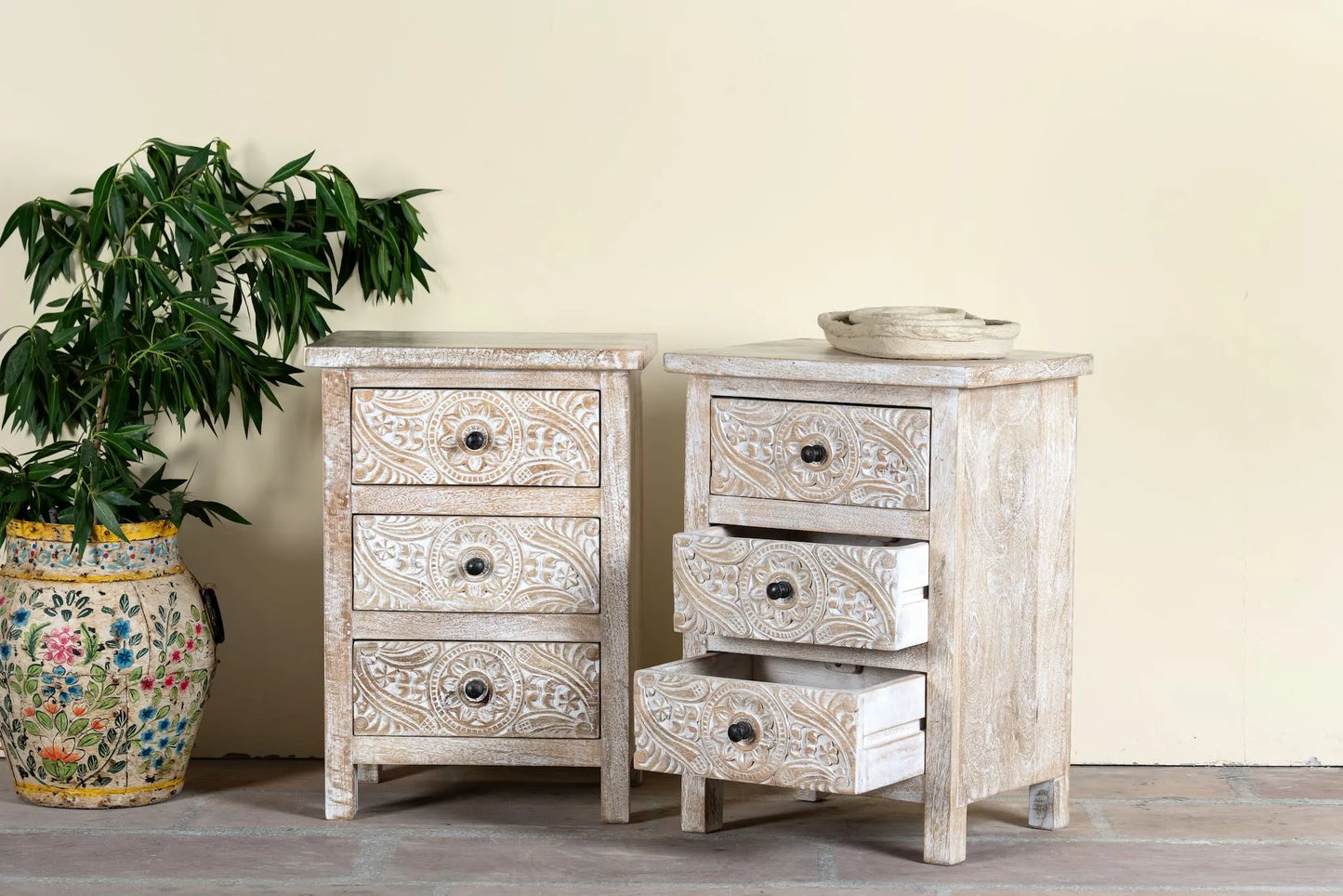 bedside table,
bedroom,
nightstand,
vintage bedside table,
rattan bedside table,
antique home decor,
bedroom furniture,
bedroom sets,
white nightstand,