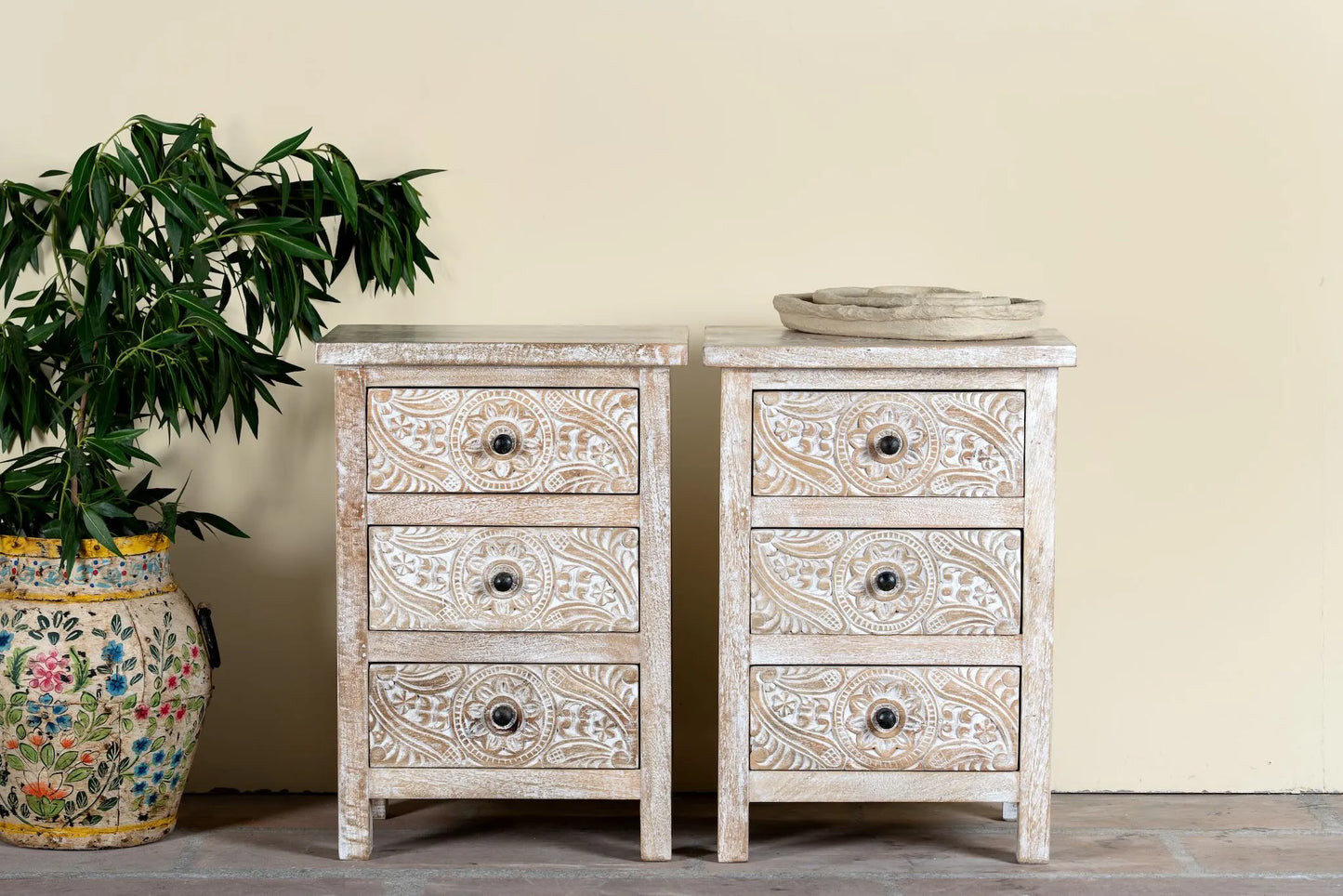 bedside table,
bedroom,
nightstand,
vintage bedside table,
rattan bedside table,
antique home decor,
bedroom furniture,
bedroom sets,
white nightstand,
