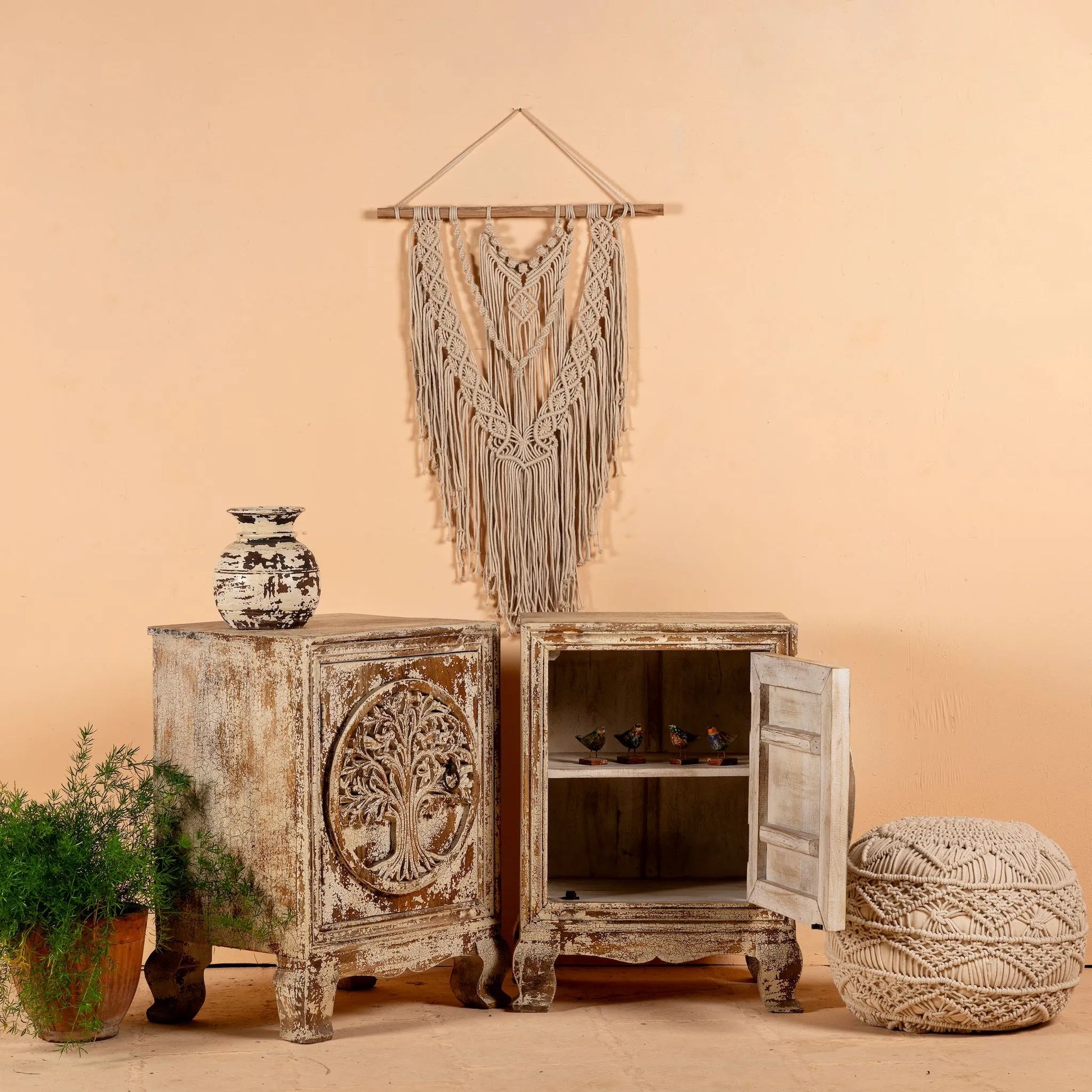 bedside table,
bedroom,
nightstand,
vintage bedside table,
rattan bedside table,
antique home decor,
bedroom furniture,
bedroom sets,
white nightstand,