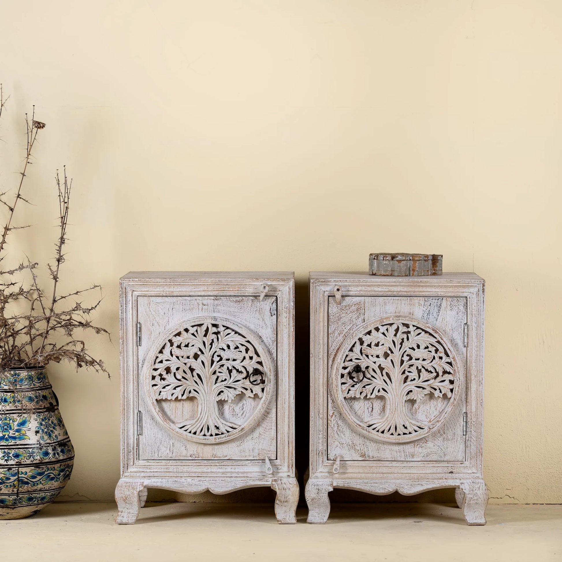 bedside table,
bedroom,
nightstand,
vintage bedside table,
rattan bedside table,
antique home decor,
bedroom furniture,
bedroom sets,
white nightstand,