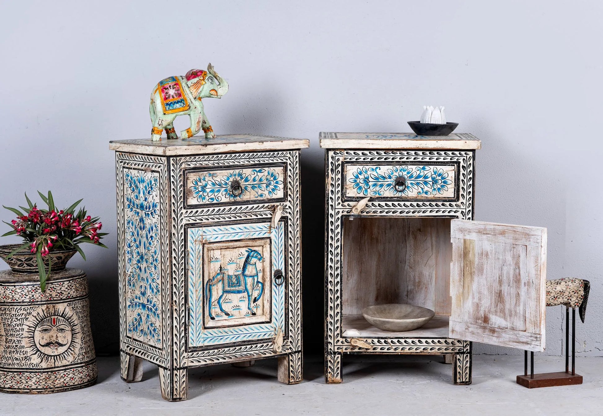 bedside table,
bedroom,
nightstand,
vintage bedside table,
rattan bedside table,
antique home decor,
bedroom furniture,
bedroom sets,
white nightstand,