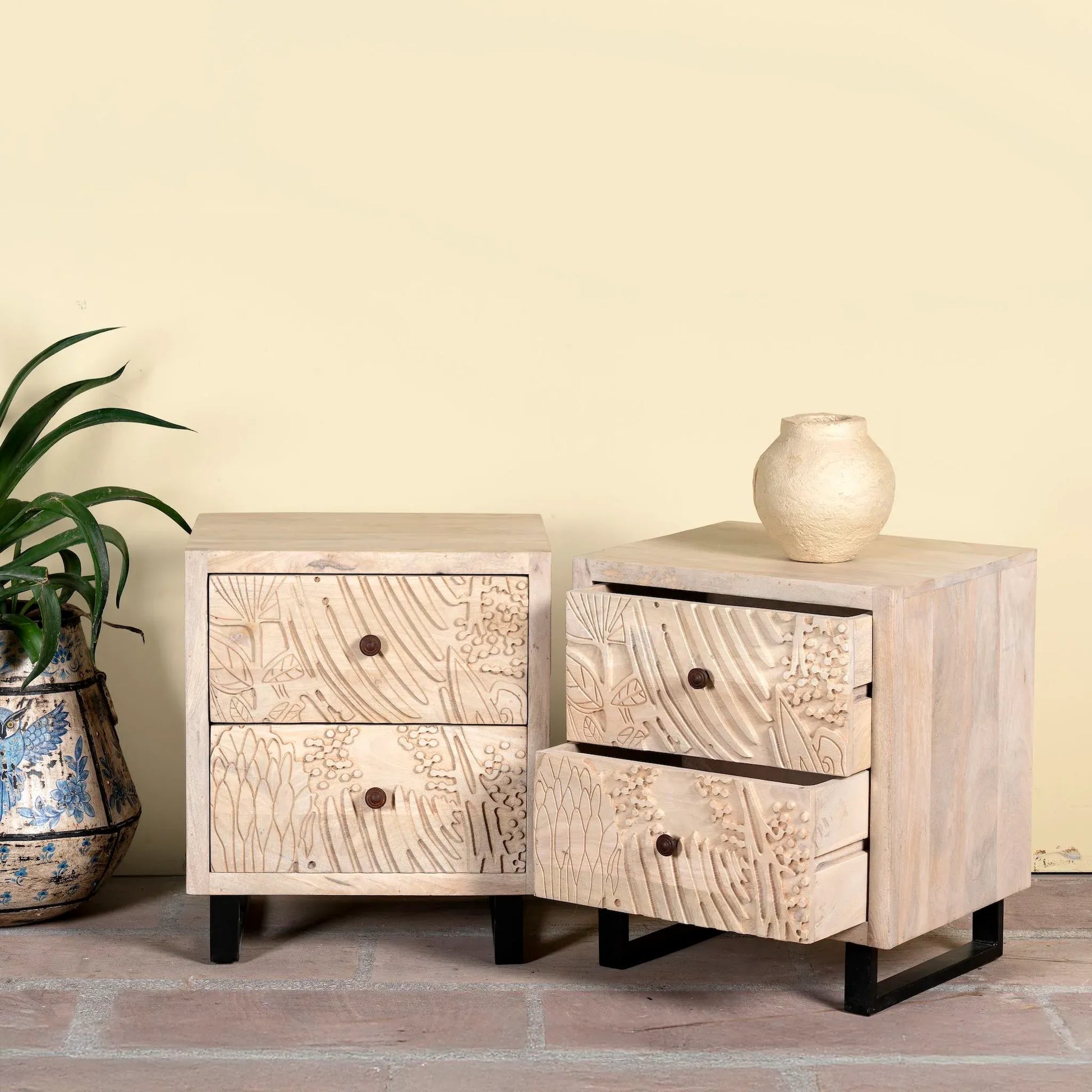 bedside table,
bedroom,
nightstand,
vintage bedside table,
rattan bedside table,
antique home decor,
bedroom furniture,
bedroom sets,
white nightstand,