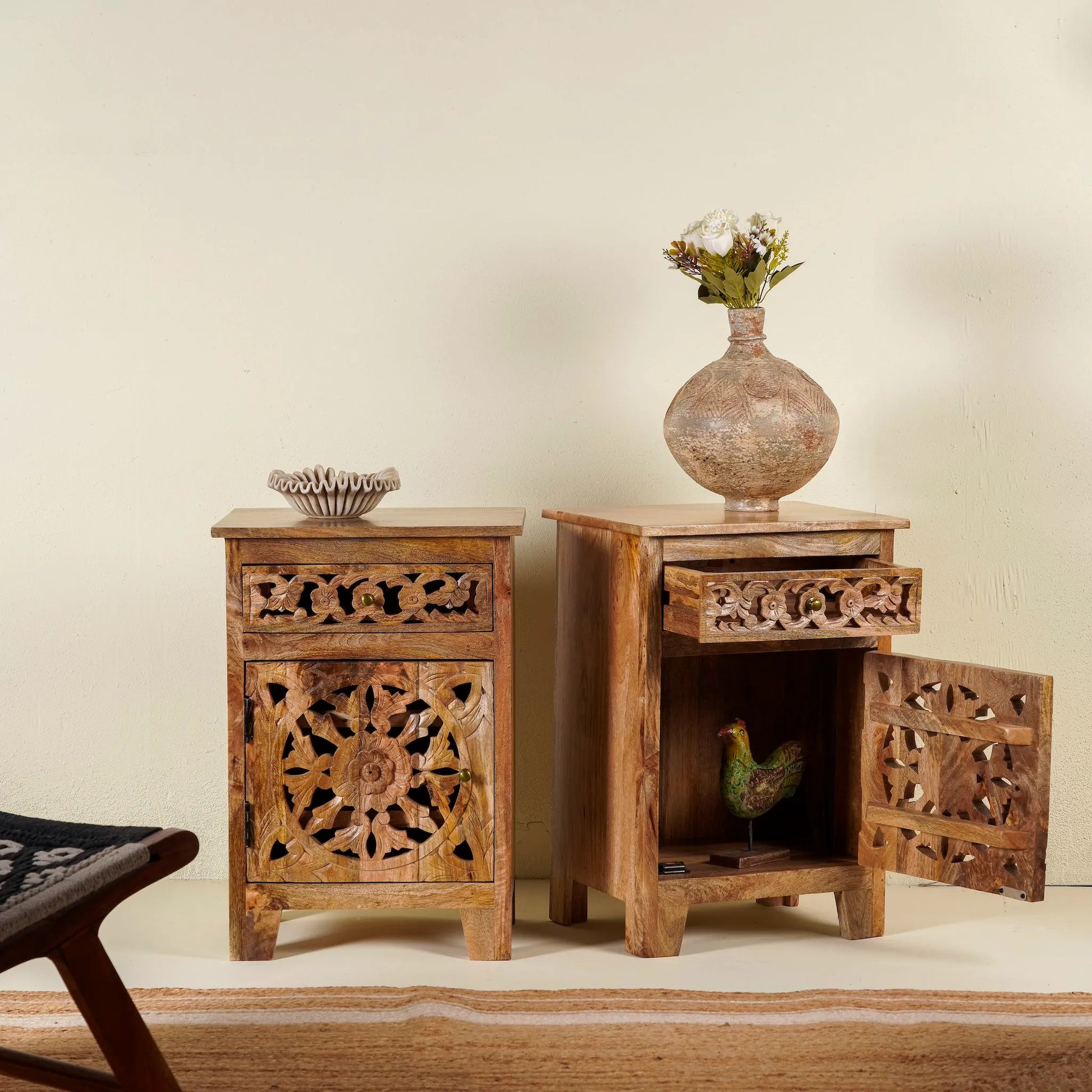 bedside table,
bedroom,
nightstand,
vintage bedside table,
rattan bedside table,
antique home decor,
bedroom furniture,
bedroom sets,
white nightstand,
