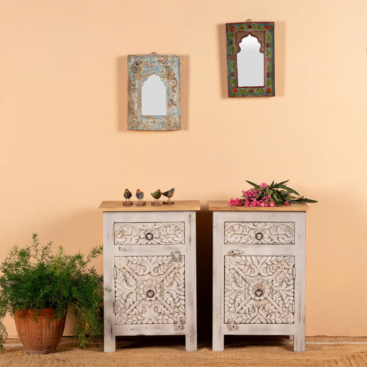 bedside table,
bedroom,
nightstand,
vintage bedside table,
rattan bedside table,
antique home decor,
bedroom furniture,
bedroom sets,
white nightstand,