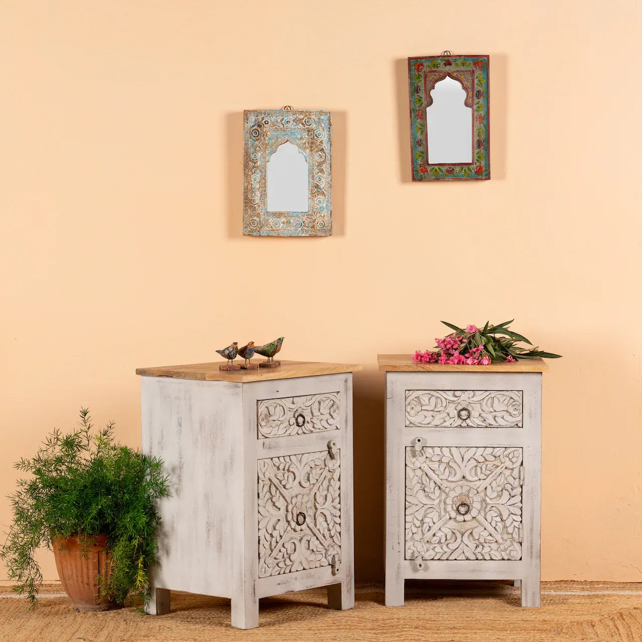 bedside table,
bedroom,
nightstand,
vintage bedside table,
rattan bedside table,
antique home decor,
bedroom furniture,
bedroom sets,
white nightstand,