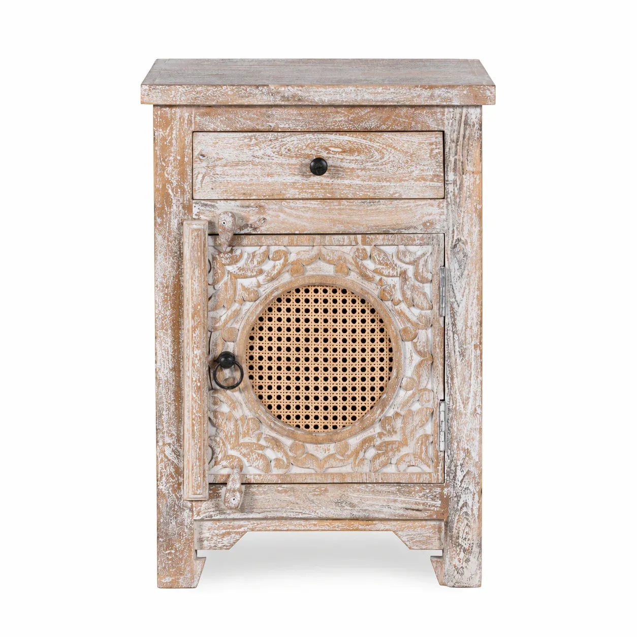 bedside table,
bedroom,
nightstand,
vintage bedside table,
rattan bedside table,
antique home decor,
bedroom furniture,
bedroom sets,
white nightstand,