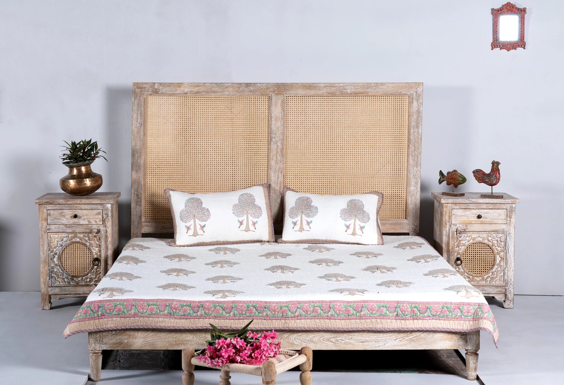 bedside table,
bedroom,
nightstand,
vintage bedside table,
rattan bedside table,
antique home decor,
bedroom furniture,
bedroom sets,
white nightstand,