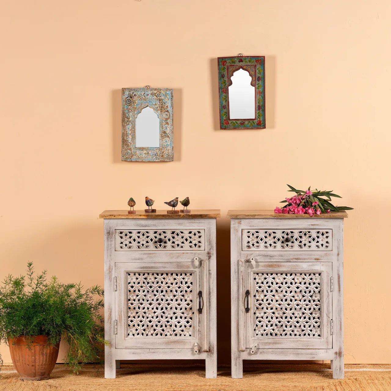 bedside table,
bedroom,
nightstand,
vintage bedside table,
rattan bedside table,
antique home decor,
bedroom furniture,
bedroom sets,
white nightstand,