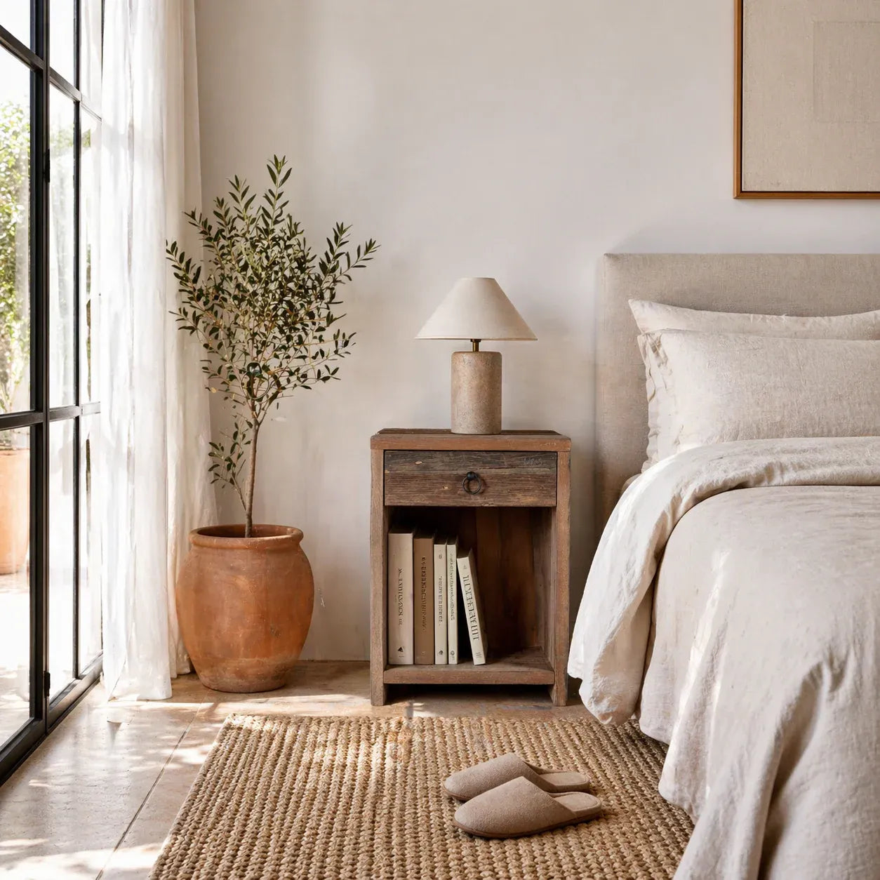 bedside table,
bedroom,
nightstand,
vintage bedside table,
rattan bedside table,
antique home decor,
bedroom furniture,
bedroom sets,
white nightstand