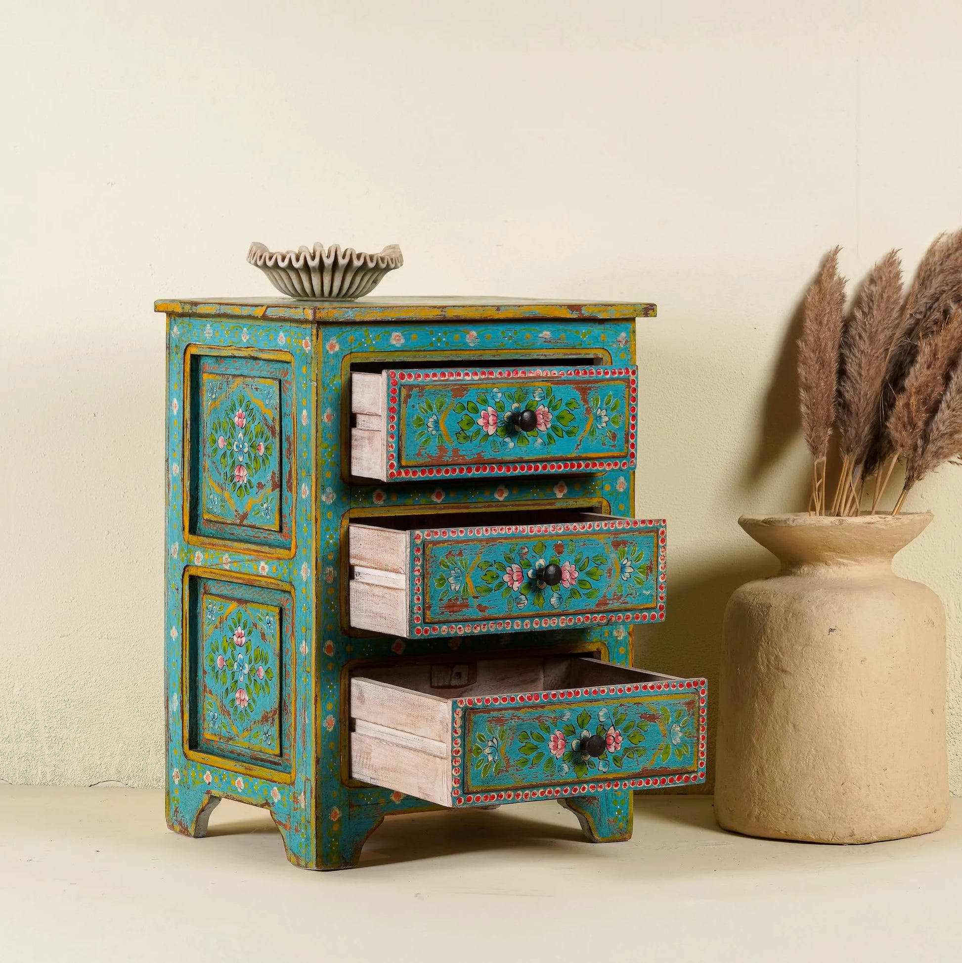 bedside table,
bedroom,
nightstand,
vintage bedside table,
rattan bedside table,
antique home decor,
bedroom furniture,
bedroom sets,
white nightstand,