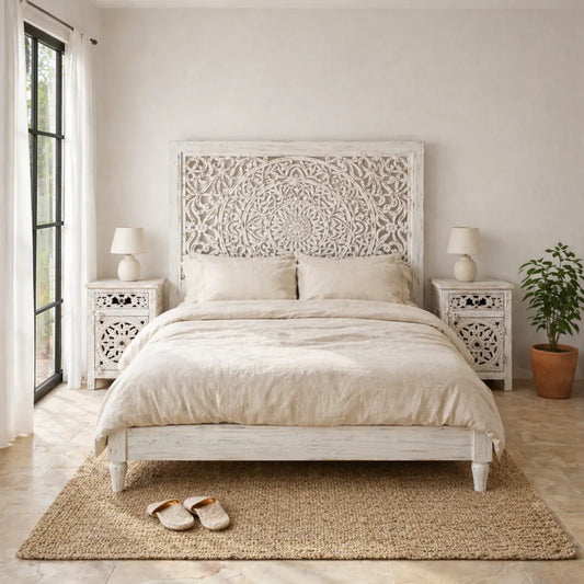 bedside table,
bedroom,
nightstand,
vintage bedside table,
rattan bedside table,
antique home decor,
bedroom furniture,
bedroom sets,
white nightstand,