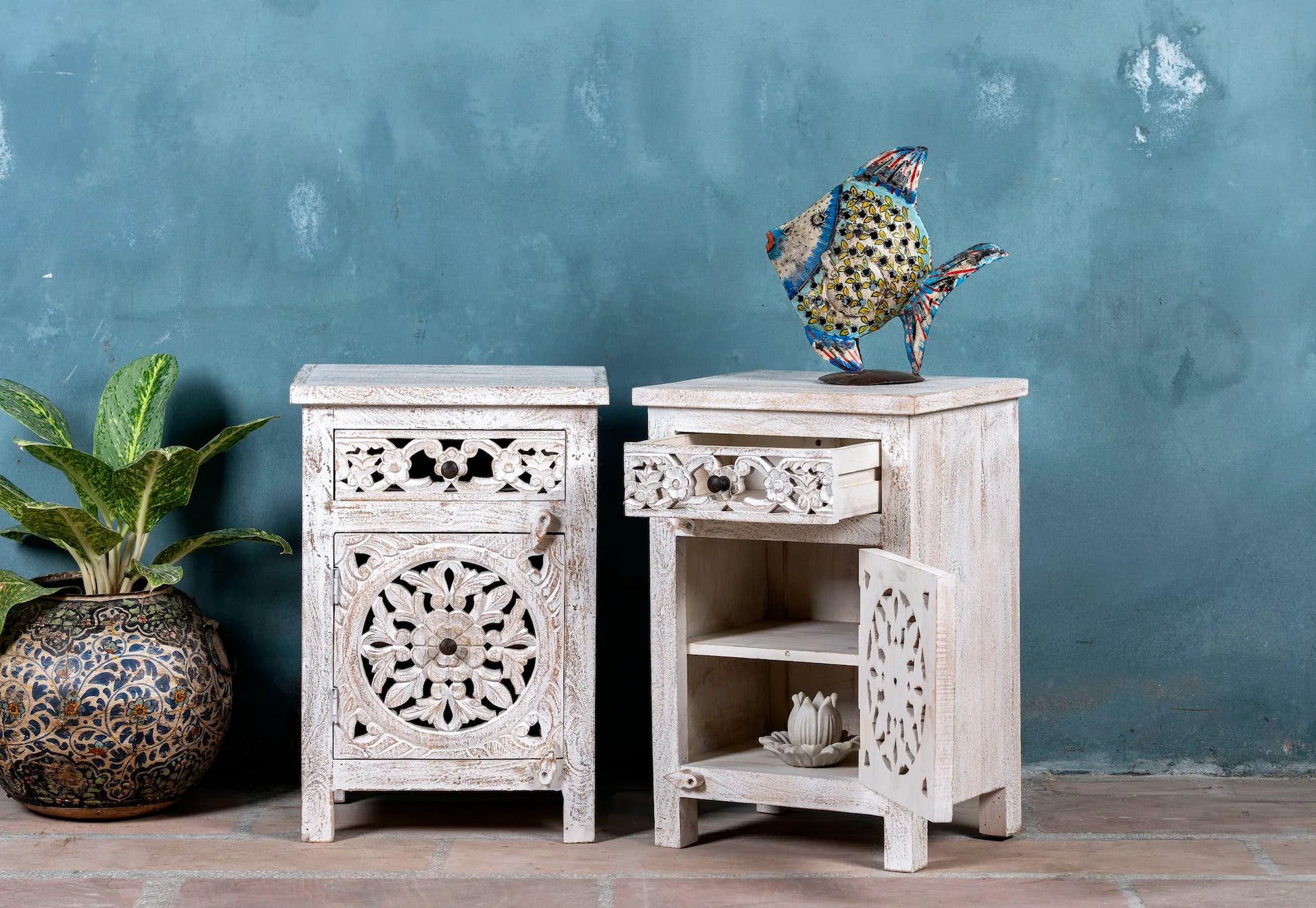bedside table,
bedroom,
nightstand,
vintage bedside table,
rattan bedside table,
antique home decor,
bedroom furniture,
bedroom sets,
white nightstand,