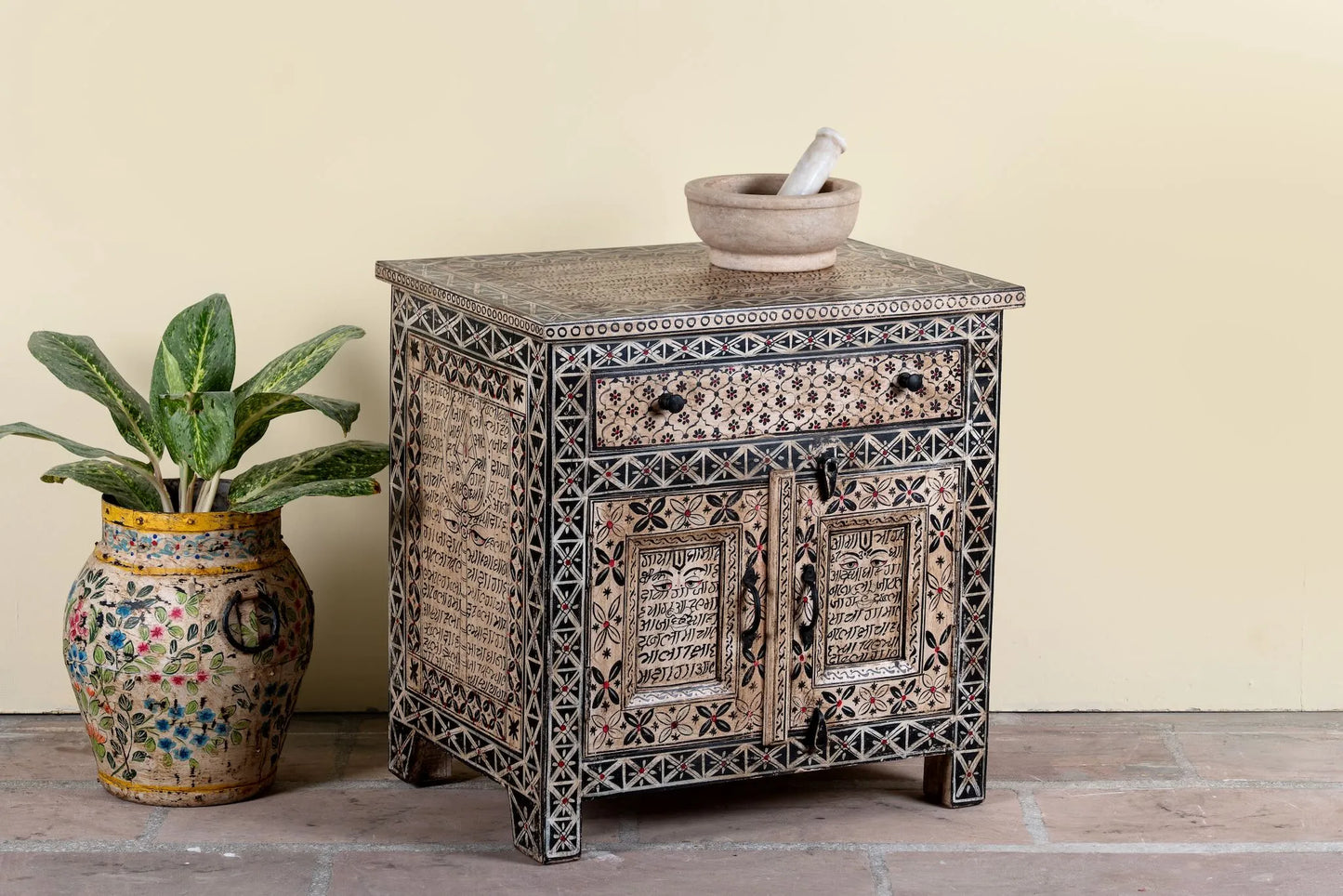 bedside table,
bedroom,
nightstand,
vintage bedside table,
rattan bedside table,
antique home decor,
bedroom furniture,
bedroom sets,
white nightstand,
