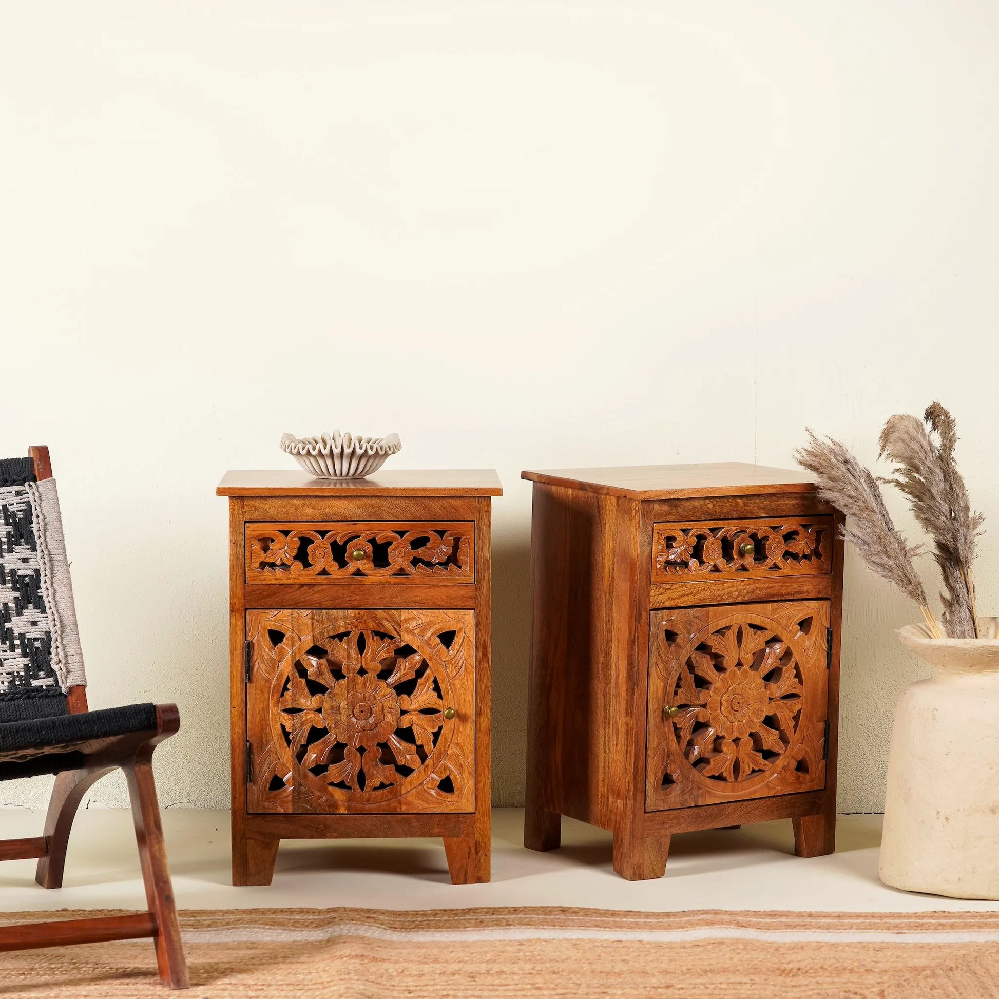 bedside table,
bedroom,
nightstand,
vintage bedside table,
rattan bedside table,
antique home decor,
bedroom furniture,
bedroom sets,
white nightstand,