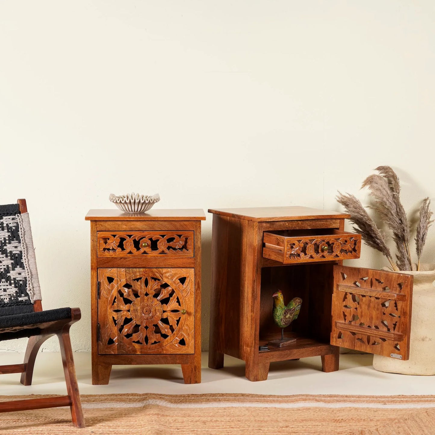 bedside table,
bedroom,
nightstand,
vintage bedside table,
rattan bedside table,
antique home decor,
bedroom furniture,
bedroom sets,
white nightstand,