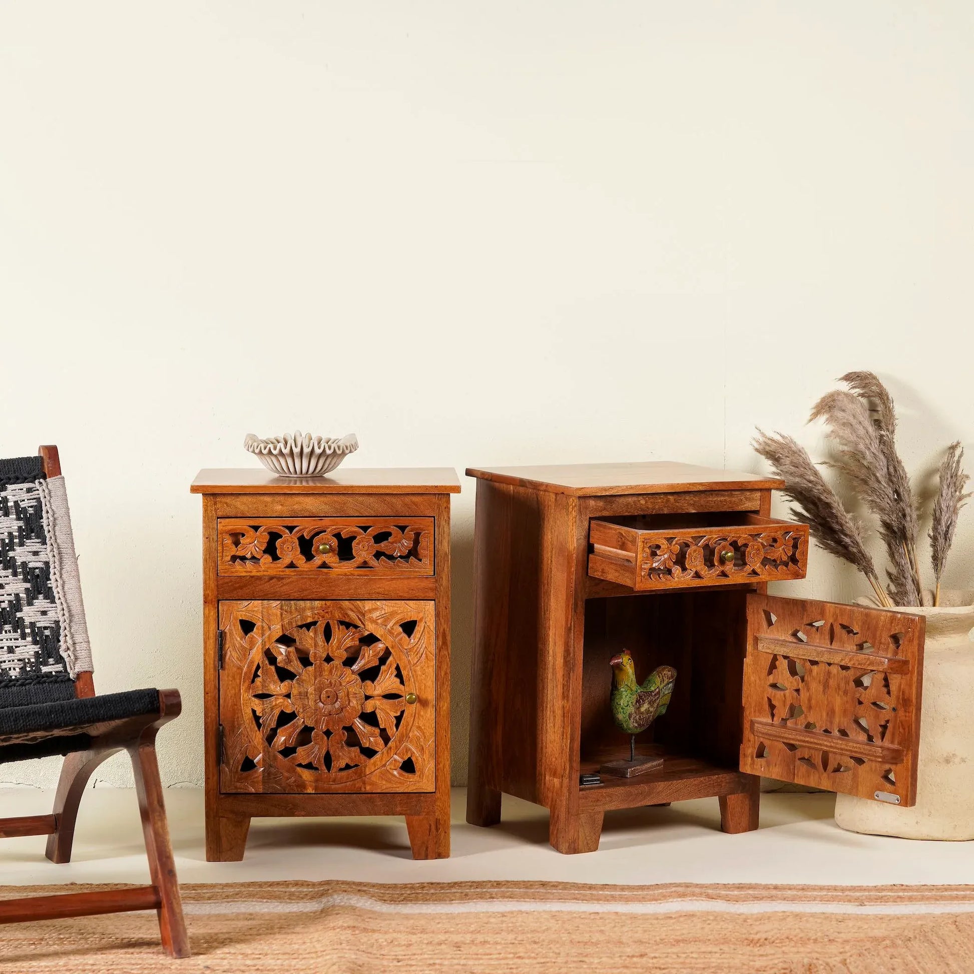 bedside table,
bedroom,
nightstand,
vintage bedside table,
rattan bedside table,
antique home decor,
bedroom furniture,
bedroom sets,
white nightstand,