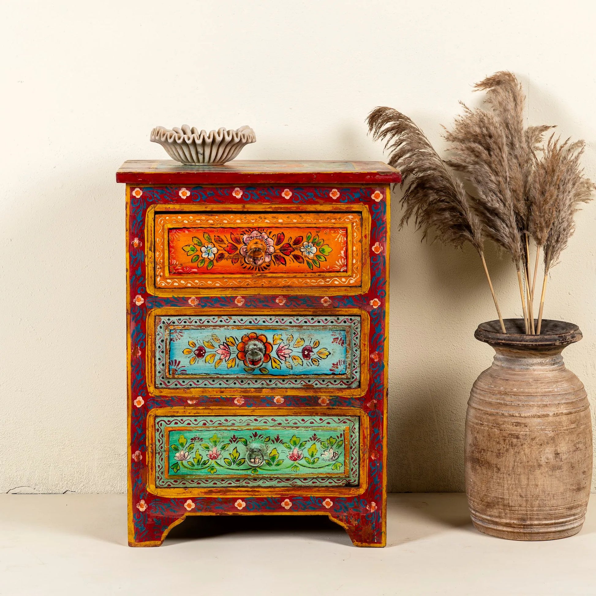 bedside table,
bedroom,
nightstand,
vintage bedside table,
rattan bedside table,
antique home decor,
bedroom furniture,
bedroom sets,
white nightstand,
