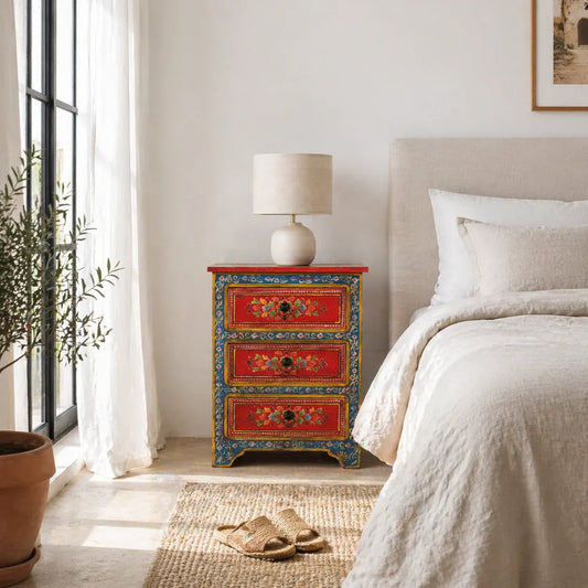 bedside table,
bedroom,
nightstand,
vintage bedside table,
rattan bedside table,
antique home decor,
bedroom furniture,
bedroom sets,
white nightstand,